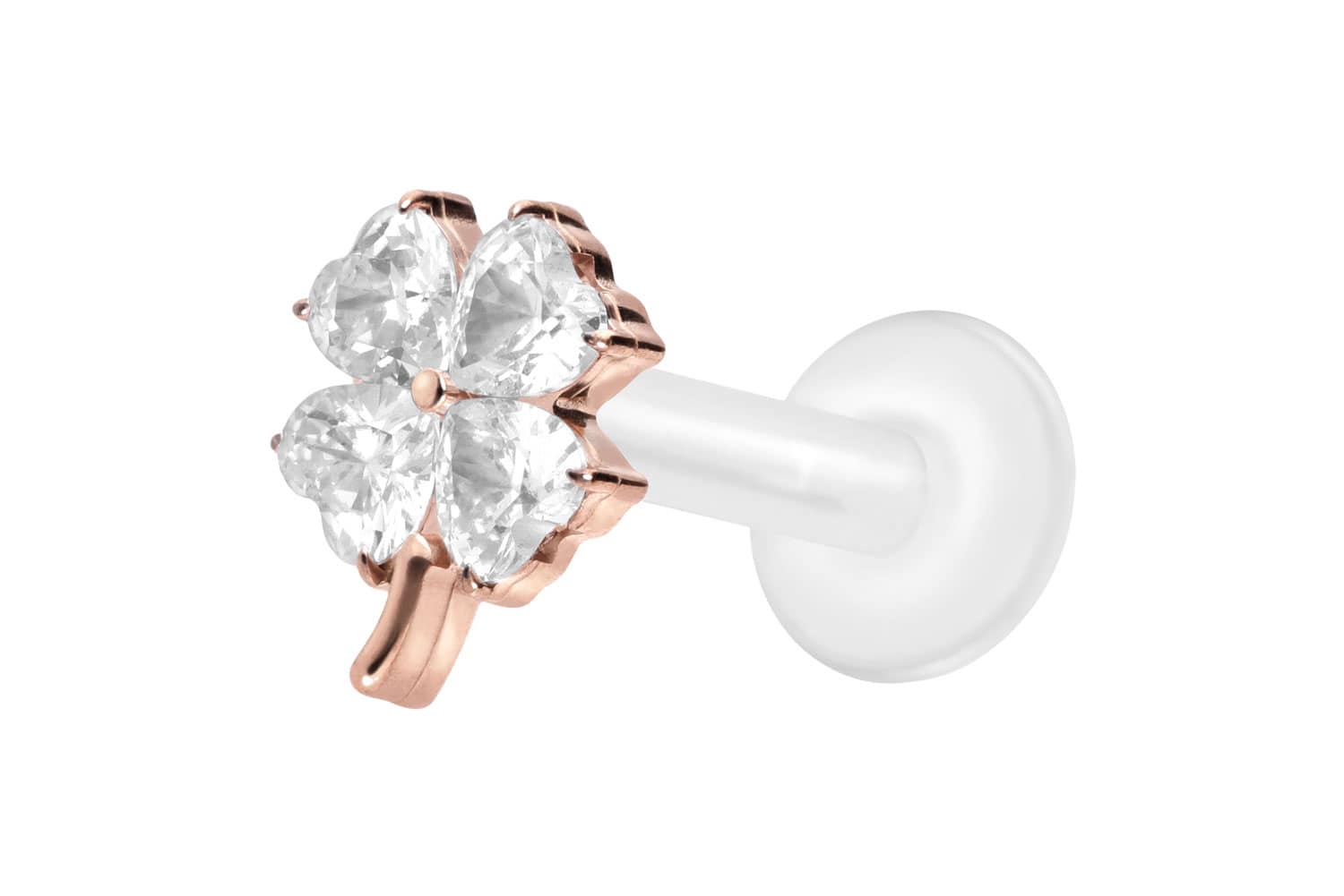 PTFE Labret Piercing mit Innengewinde + Titan-Aufsatz KRISTALLKLEEBLATT